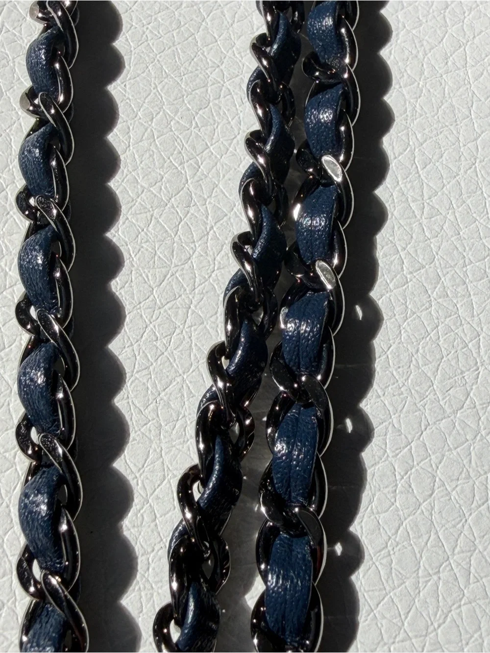 CHANEL Navy Chain Necklace/Belt with Interwoven Leather and SilverCharm Accents